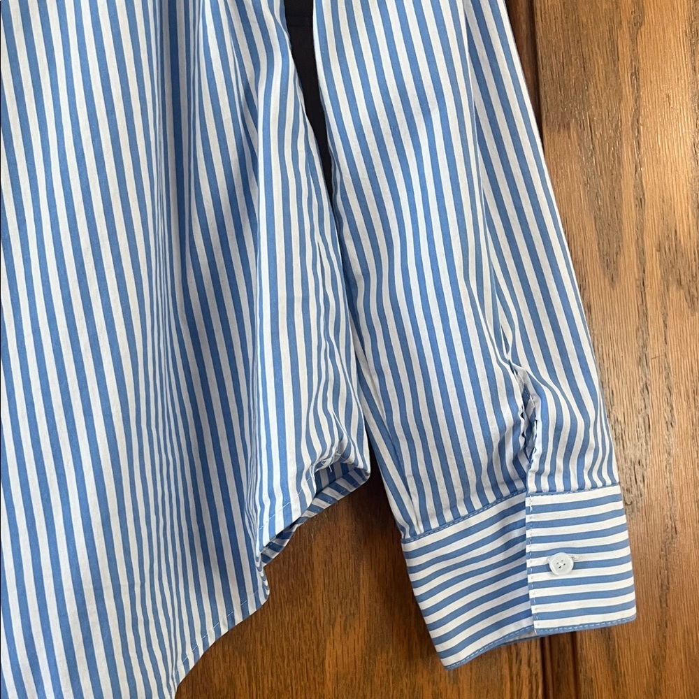 Express Off-Shoulder Blue Striped Button-Down Shirt Small Petit - Picture 4 of 5